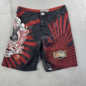 MMA ELITE Board Shorts Mens Large Red Black Graphic Endure Punish Beach Surf Y2K
